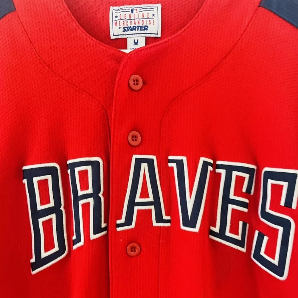 Vintage STARTER Atlanta Braves MLB STITCHED RED Jersey Men’s Sz-M